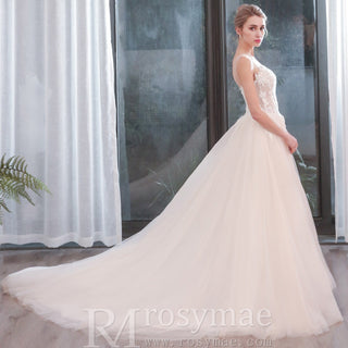 Heavy Beaded A-Line Tulle Wedding Dress with Illusion Sweetheart - Rosymae