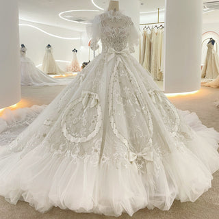 Luxury Heavy Beading High Neck Bridal Wedding Dress