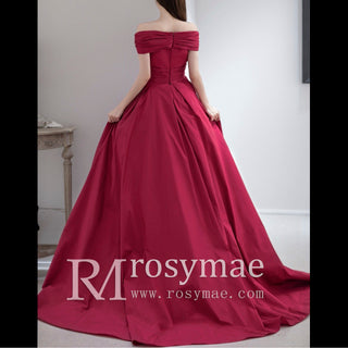 Off the Shoulder High Low Red Wedding Dress with V Neckline