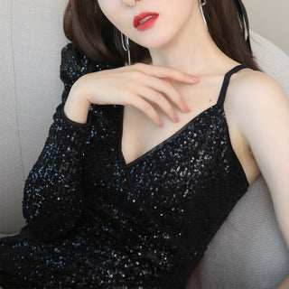 One Shoulder Long Sleeve Evening Dress with High Low Skirt