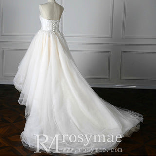 Strapless Hi Lo Bridal Gown Wedding Dress with Multi Tulle