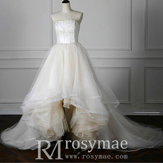 Strapless Hi Lo Bridal Gown Wedding Dress with Multi Tulle