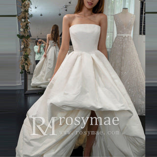Straight High Low Above the Knee Wedding Dress with Pocket