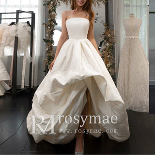 Straight High Low Above the Knee Wedding Dress with Pocket