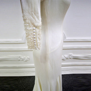 High Boat Neckline Satin Long Sleeve Sheath Wedding Dress