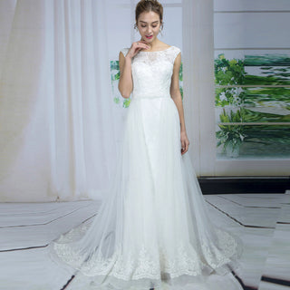 Modern Cap Sleeve Sheer Neck A-line Tulle Wedding Dress