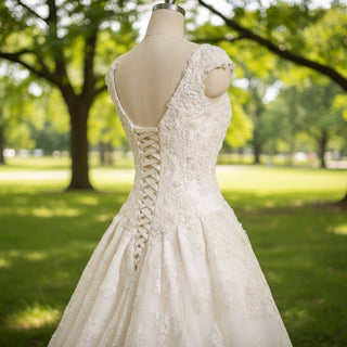 High Low A-line Lace Wedding Dresses with Square Neckline - Rosymae