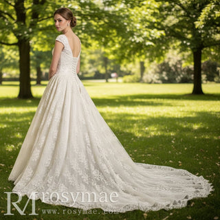 High Low A-line Lace Wedding Dresses with Square Neckline - Rosymae