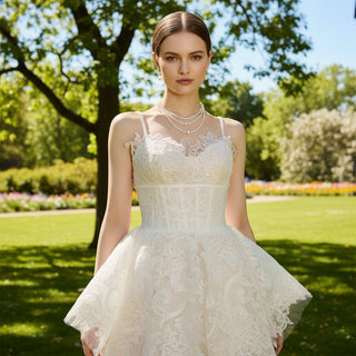 High-Low Lace Wedding Dresses Outdoor Hi-Lo Bridal Gowns - Rosymae