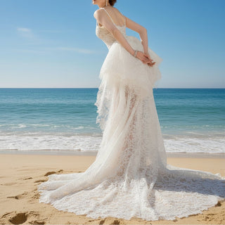 High-Low Lace Wedding Dresses Outdoor Hi-Lo Bridal Gowns White / 20W