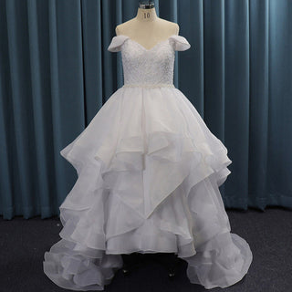 Off Shoulder V-neck  A Line High-low Wedding Dresses