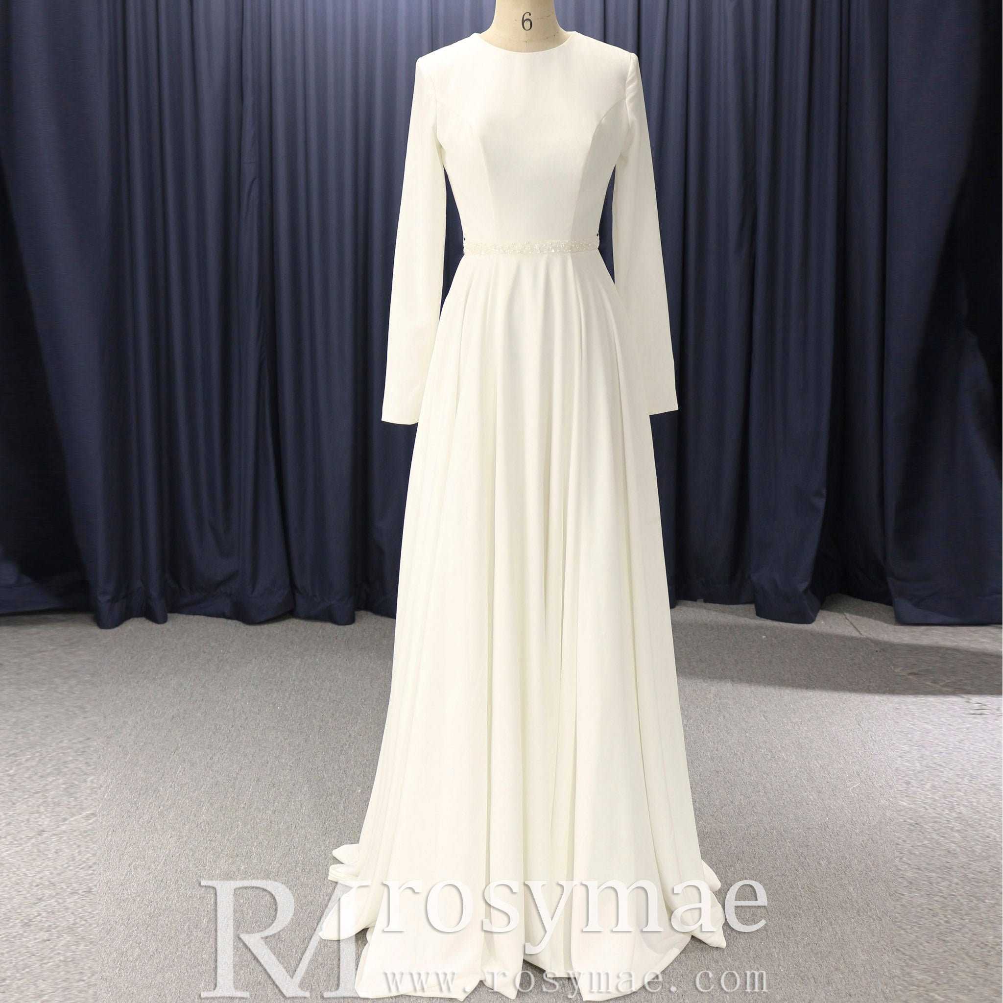 Elegant Crew Neck Long Sleeve A-line Wedding Dresses with Pocket Ivory / 4 Elegant Crew Neck Long Sleeve A-line Wedding Dresses with Pocket Ivory / 4