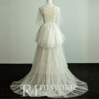 Elegant Dot Tulle Lace Boho Sheath Wedding Dress Multi Tulle