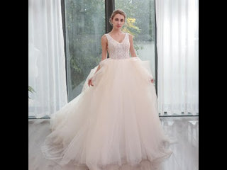 Plunging-V-Neck-Ball-Gown-Wedding-Dress