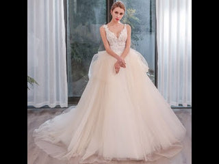 Tulle Tank V-Neck Ball Gown Wedding Dress With Layered Skirt