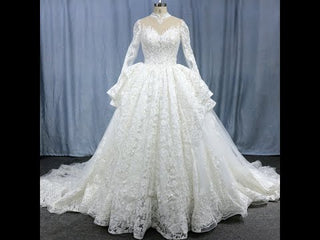 Lace Long Sleeves High Neck Ball Gown Wedding Dress