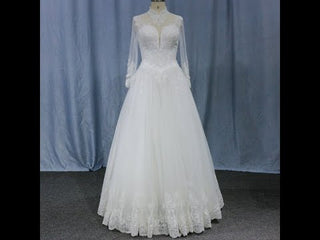 Sheer High Neck Long Sleeves A-line Bridal Wedding Dress