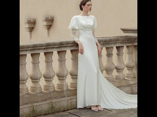 Soft Satin Fit and Flare Lantern Sleeve Empire Wedding Dress
