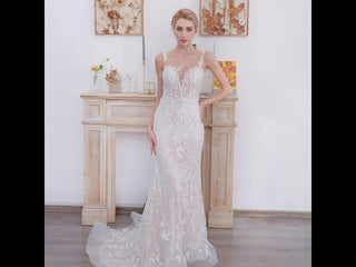 Sleeveless Illusion Neckline Sheer Lace Mermaid Wedding Dress