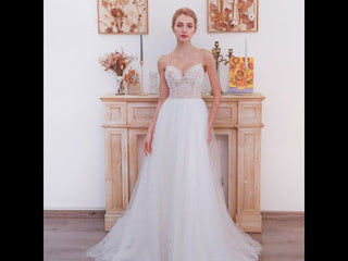 Gorgeous Spaghetti Straps Floral Lace A-Line Wedding Dress