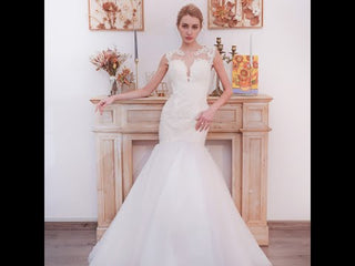 Glittery Cap Sleeve Trumpet Wedding Dress with Beaded Illusion Back