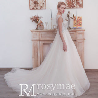 Illusion Back A-line Wedding Dress with Heavy Beading - Rosymae