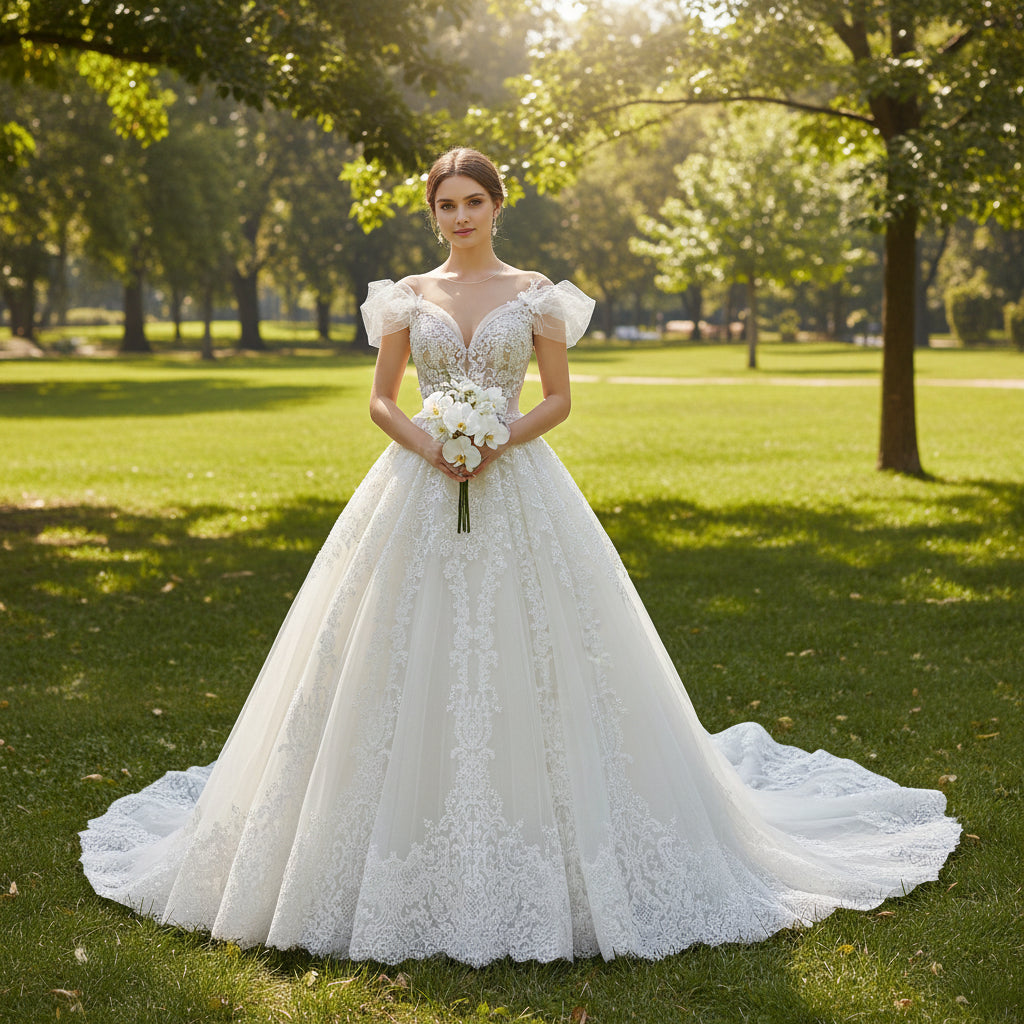 Illusion Lace Applique Bridal Gown Sheer Bodice Wedding Dress Champagne / 16W Illusion Lace Applique Bridal Gown Sheer Bodice Wedding Dress Champagne / 16W