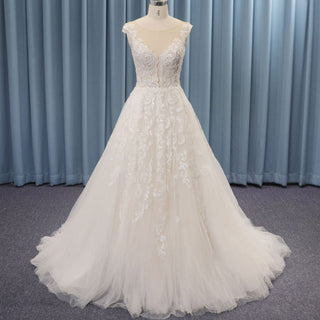 Illusion Neckline A-line Tulle Lace Wedding Dress Keyhole Back