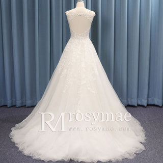 Illusion Neckline A-line Tulle Lace Wedding Dress Keyhole Back