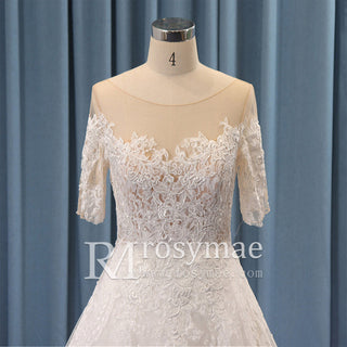 illusion short sleeve bride wedding dress