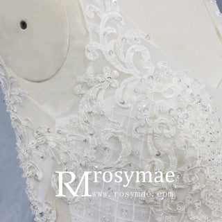 Illusion Trumpet V Neck Wedding Dress with Tank Straps - Rosymae