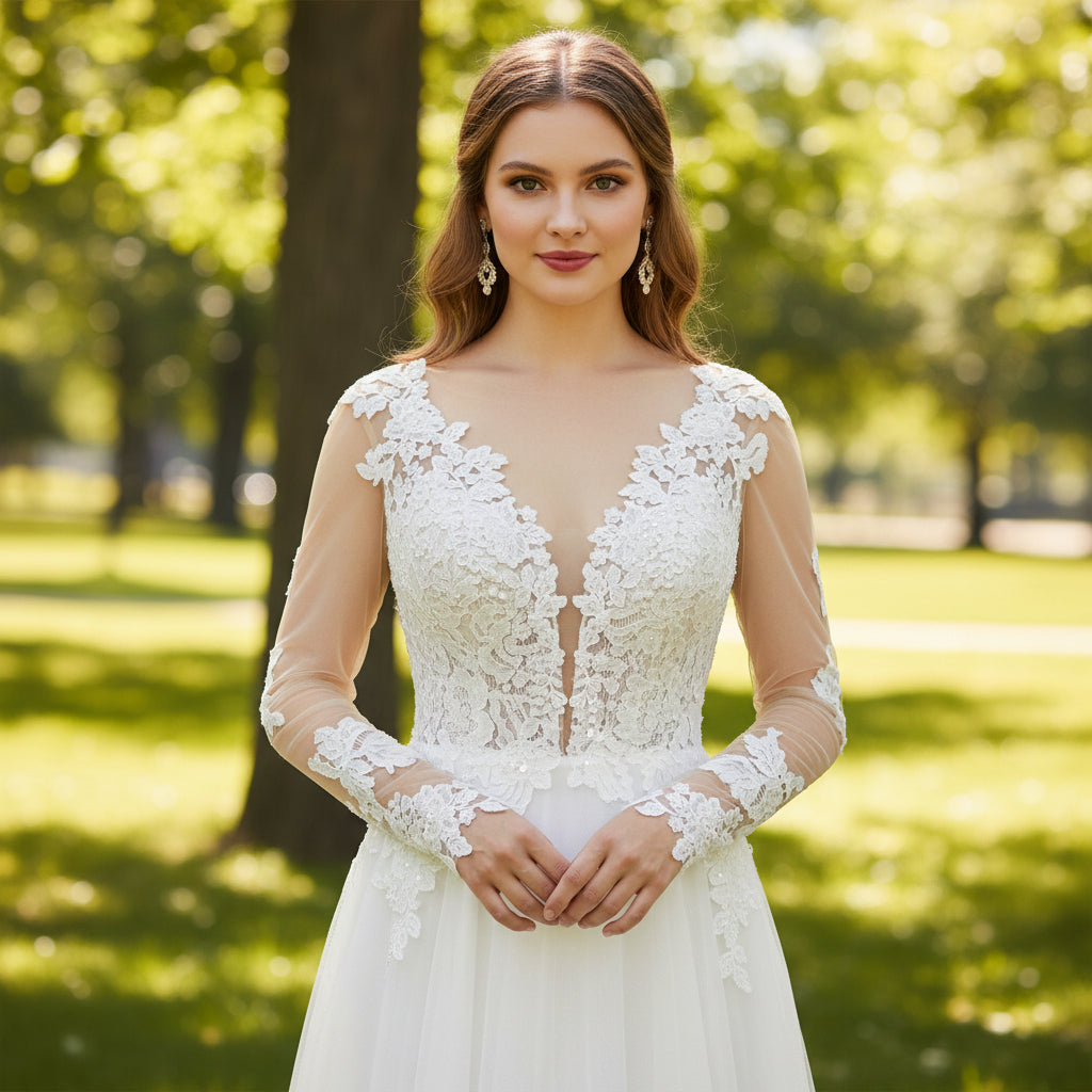 Sheer Long Sleeves Jumpsuit Wedding Dresses Bridal Gowns Ivory and Champagne / 6 Sheer Long Sleeves Jumpsuit Wedding Dresses Bridal Gowns Ivory and Champagne / 6