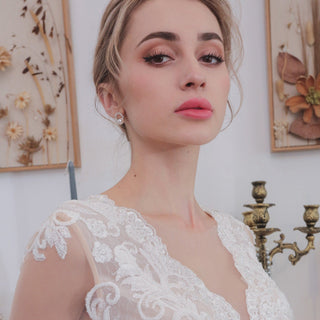 Keyhole Back Long Sleeve Low V Neck Mermaid Wedding Dress - Rosymae