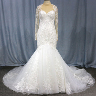 Keyhole Back Trumpet O-neck Wedding Dress With Long Sleeves - Rosymae