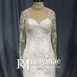 Keyhole Back Trumpet O-neck Wedding Dress With Long Sleeves - Rosymae