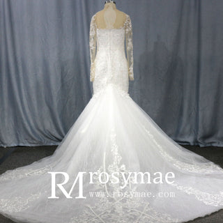 Keyhole Back Trumpet O-neck Wedding Dress With Long Sleeves - Rosymae