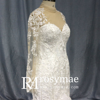 Keyhole Back Trumpet O-neck Wedding Dress With Long Sleeves - Rosymae