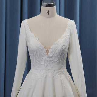 Deep V-neck Informal Long Sleeve Country Knee Length Wedding Dress