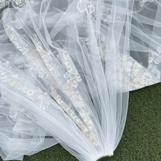 Lace Applique Long Bridal Wedding Dress Head Veil