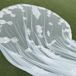 Lace Applique Long Bridal Wedding Dress Head Veil - Rosymae