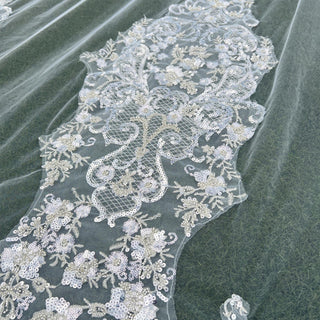 Lace Applique Long Bridal Wedding Dress Head Veil - Rosymae
