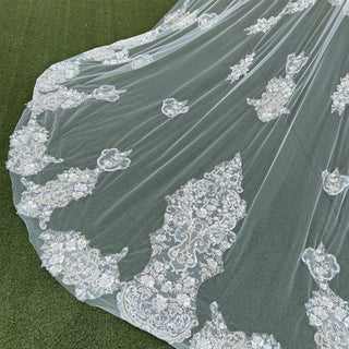 Lace Applique Long Bridal Wedding Dress Head Veil - Rosymae