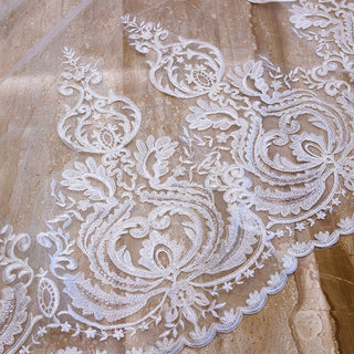 Long Soft Tulle Lace Appliqued Bridal Wedding Head Veil