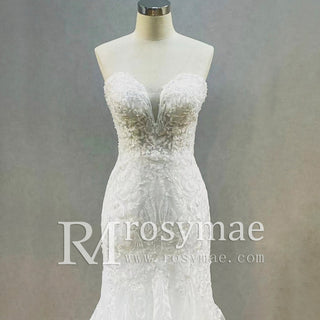 Lace Appliques Sheer Back Mermaid Wedding Dress - Rosymae