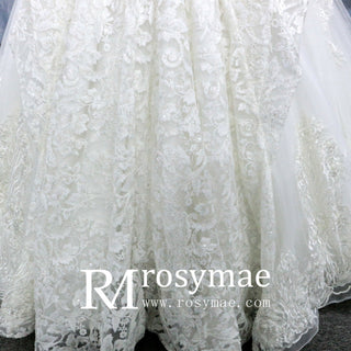 Lace Long Sleeves High Neck Ball Gown Wedding Dress - Rosymae