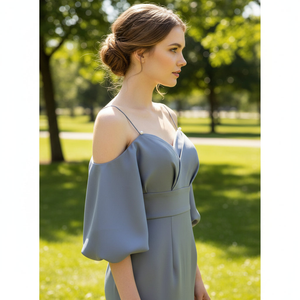 Lantern Half Sleeve Bridesmaid Dress with Spagetti Strap Rosymae Lantern Half Sleeve Bridesmaid Dress with Spagetti Strap Rosymae