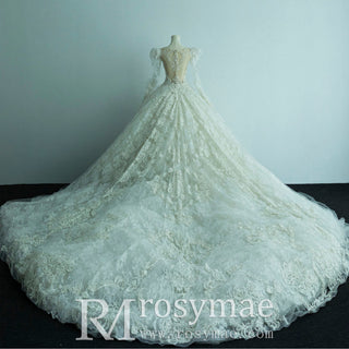 Lace Ball Gown Wedding Dresses with Long Puffy Sleeves