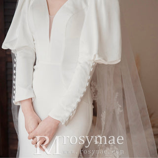 Latern Long Sleeve Mermaid Wedding Dress with Deep V Neck