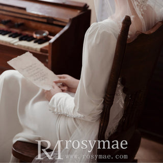 Latern Long Sleeve Mermaid Wedding Dress with Deep V Neck