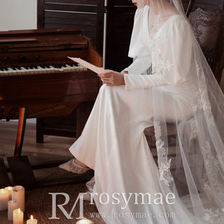 Latern Long Sleeve Mermaid Wedding Dress with Deep V Neck